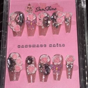 Pink Floral Handmade Nails